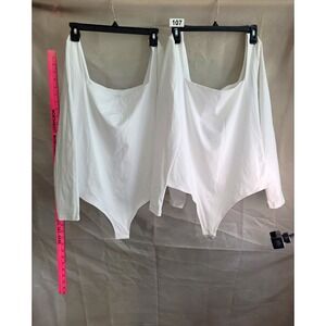 2 Women's White One-Piece Bodysuits 2XL Solid Snap Crotch Machine Washable